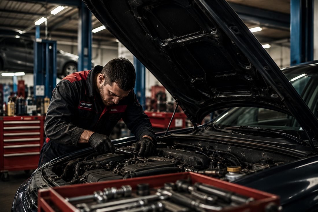 Mechanic working on a car engine at Bristol Auto Repair Ltd